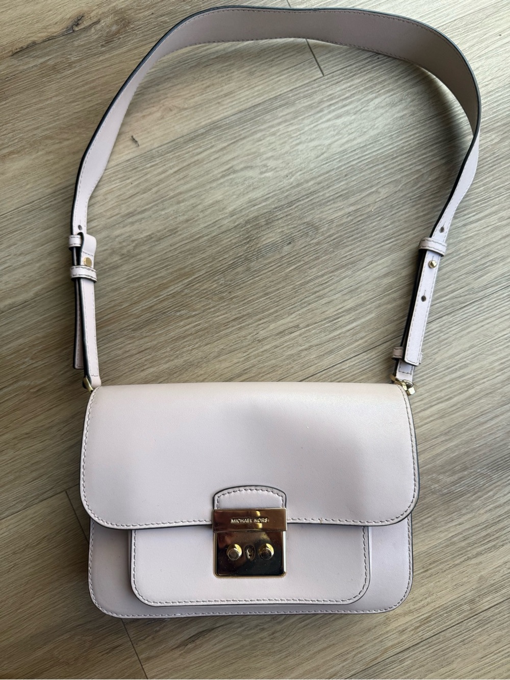 Michael Kors Pale Blush Leather Crossbody Bag with Gold-Tone Hardware